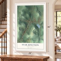 Star Junction, Pennsylvania map, 24 x 36 inch print in a white frame by a staircase