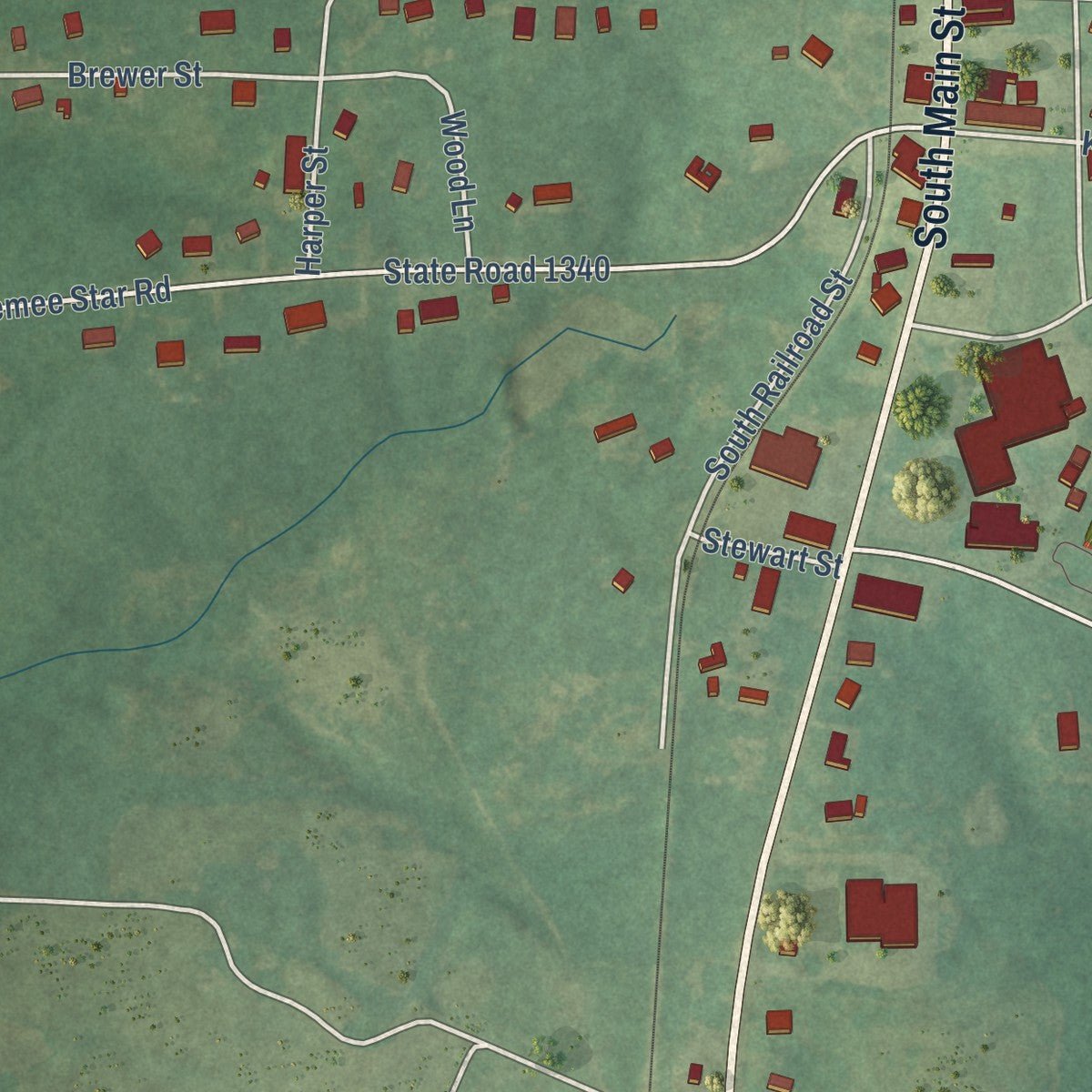 Second close-up of the map of Star, North Carolina print showing more streets and buildings
