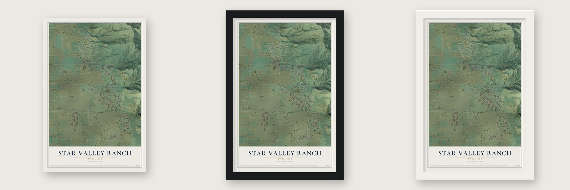 Star Valley Ranch, Wyoming map unframed, in a black wood frame and in a white wood frame