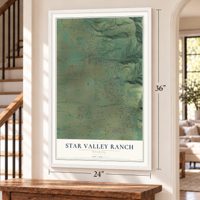 Star Valley Ranch, Wyoming map, 24 x 36 inch print in a white frame by a staircase