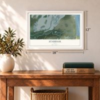 Starbase, Texas map, 12 x 18 inch print in a white frame in an entryway