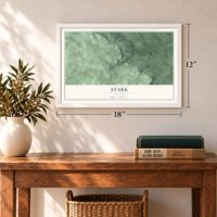 Stark, New York map, 12 x 18 inch print in a white frame in an entryway