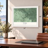 Stark, New York map, 18 x 24 inch print in a white frame in a home office