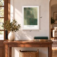 Starkweather, North Dakota map, 12 x 18 inch print in a white frame in an entryway