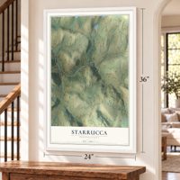 Starrucca, Pennsylvania map, 24 x 36 inch print in a white frame by a staircase