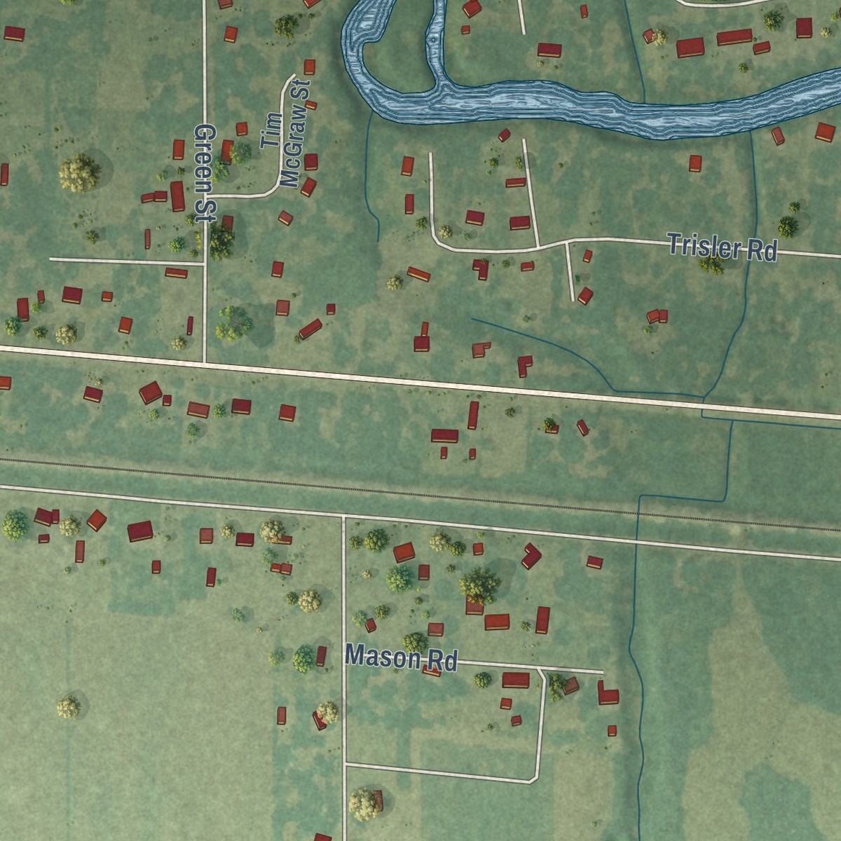 Second close-up of the map of Start, Louisiana print showing more streets and buildings