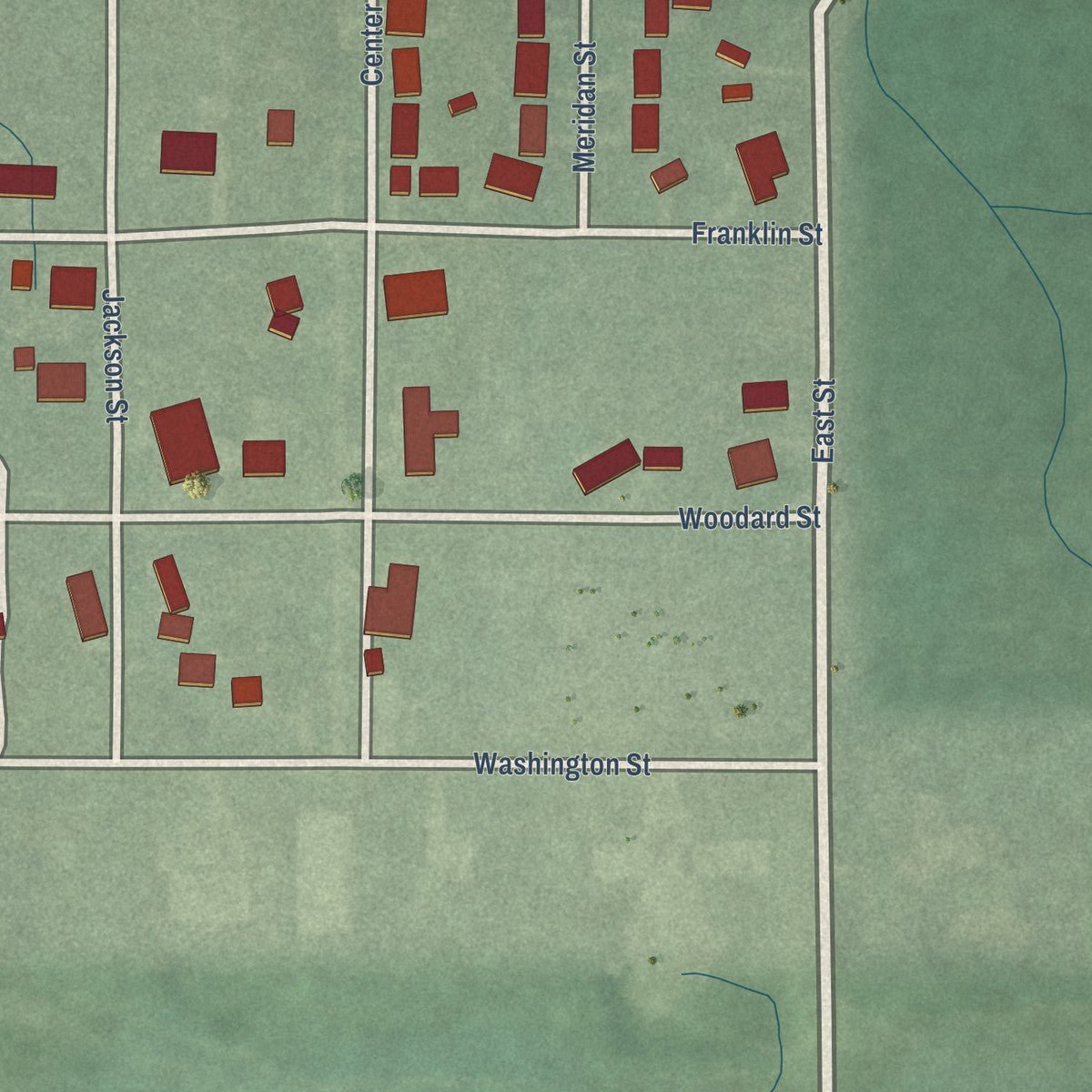 Second close-up of the map of State Line City, Indiana print showing more streets and buildings