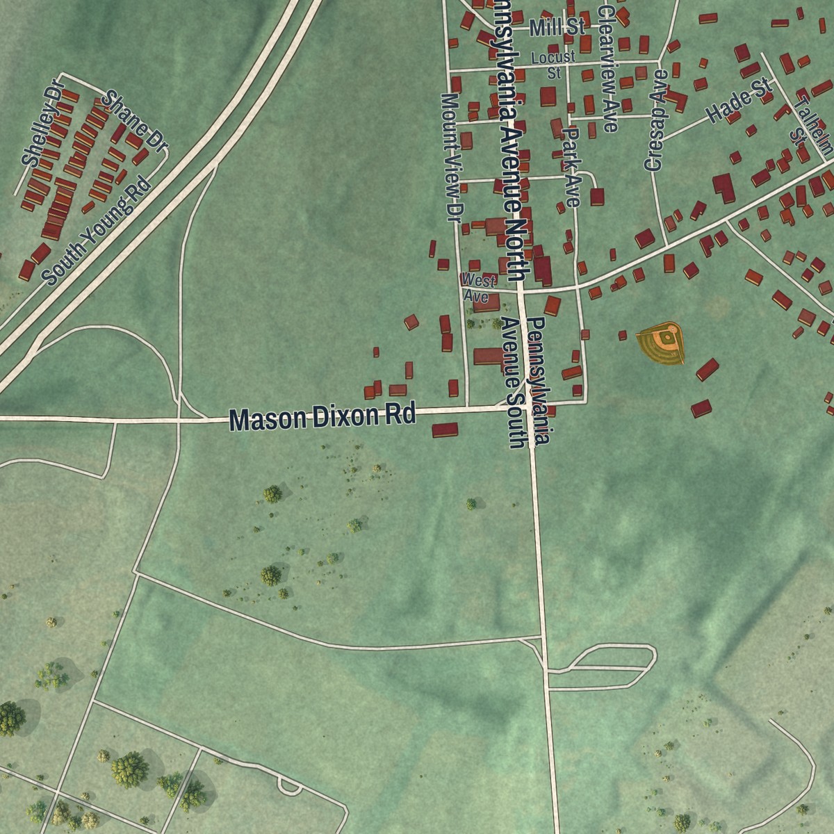 Second close-up of the map of State Line, Pennsylvania print showing more streets and buildings
