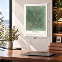 State Line, Pennsylvania map, 18 x 24 inch print in a white frame in a home office