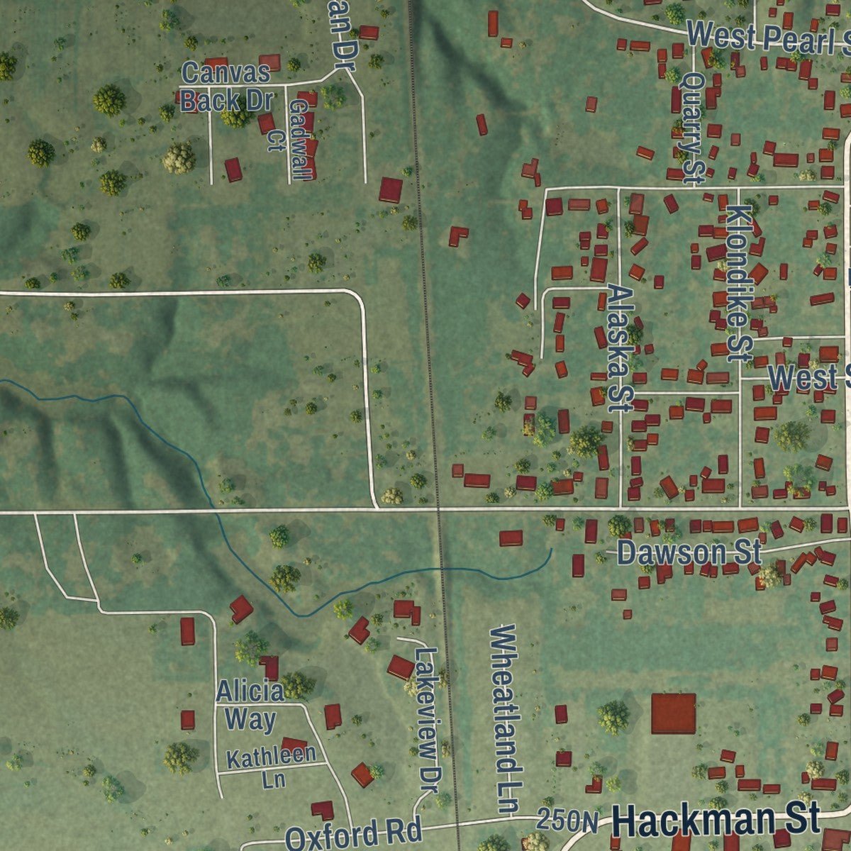 Second close-up of the map of Staunton, Illinois print showing more streets and buildings