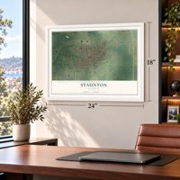 Staunton, Illinois map, 18 x 24 inch print in a white frame in a home office