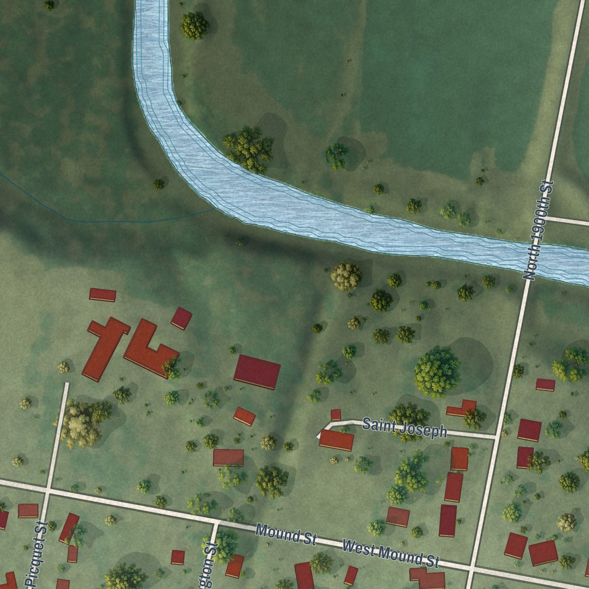 Second close-up of the map of Ste. Marie, Illinois print showing more streets and buildings