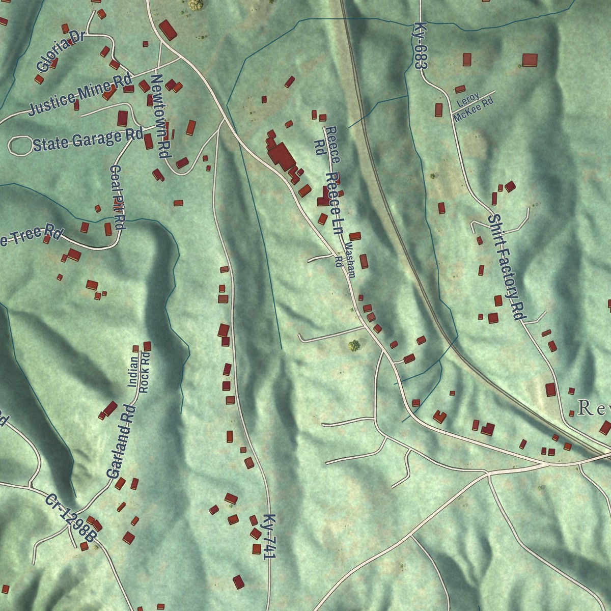 Second close-up of the map of Stearns, Kentucky print showing more streets and buildings