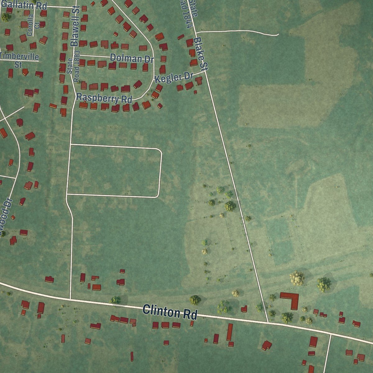 Second close-up of the map of Stedman, North Carolina print showing more streets and buildings