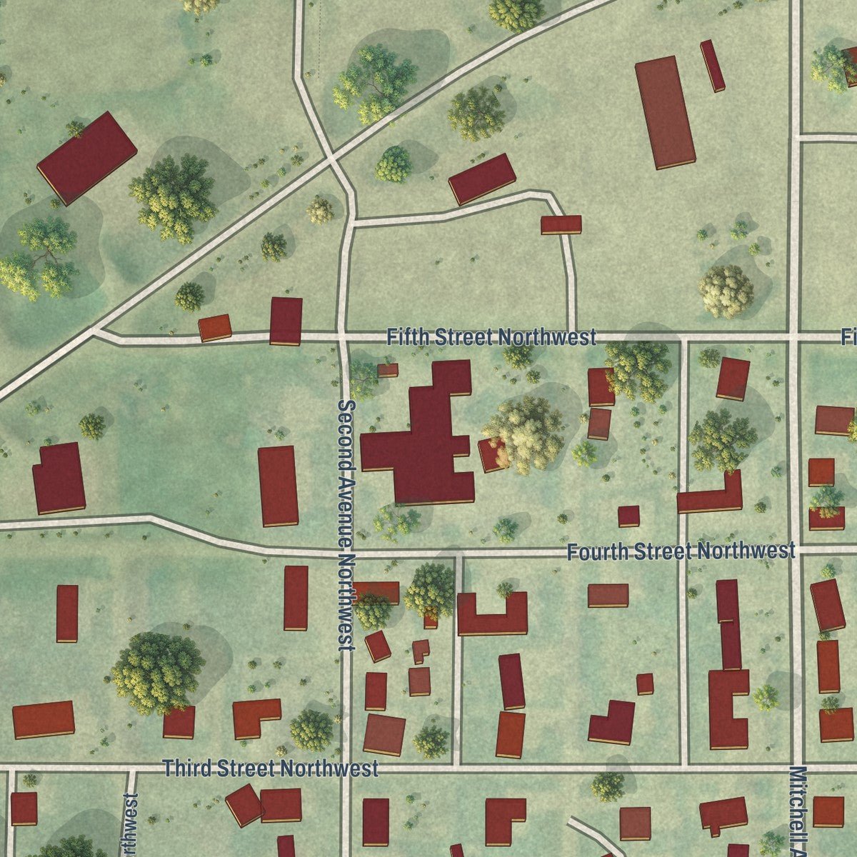 Second close-up of the map of Steele, North Dakota print showing more streets and buildings