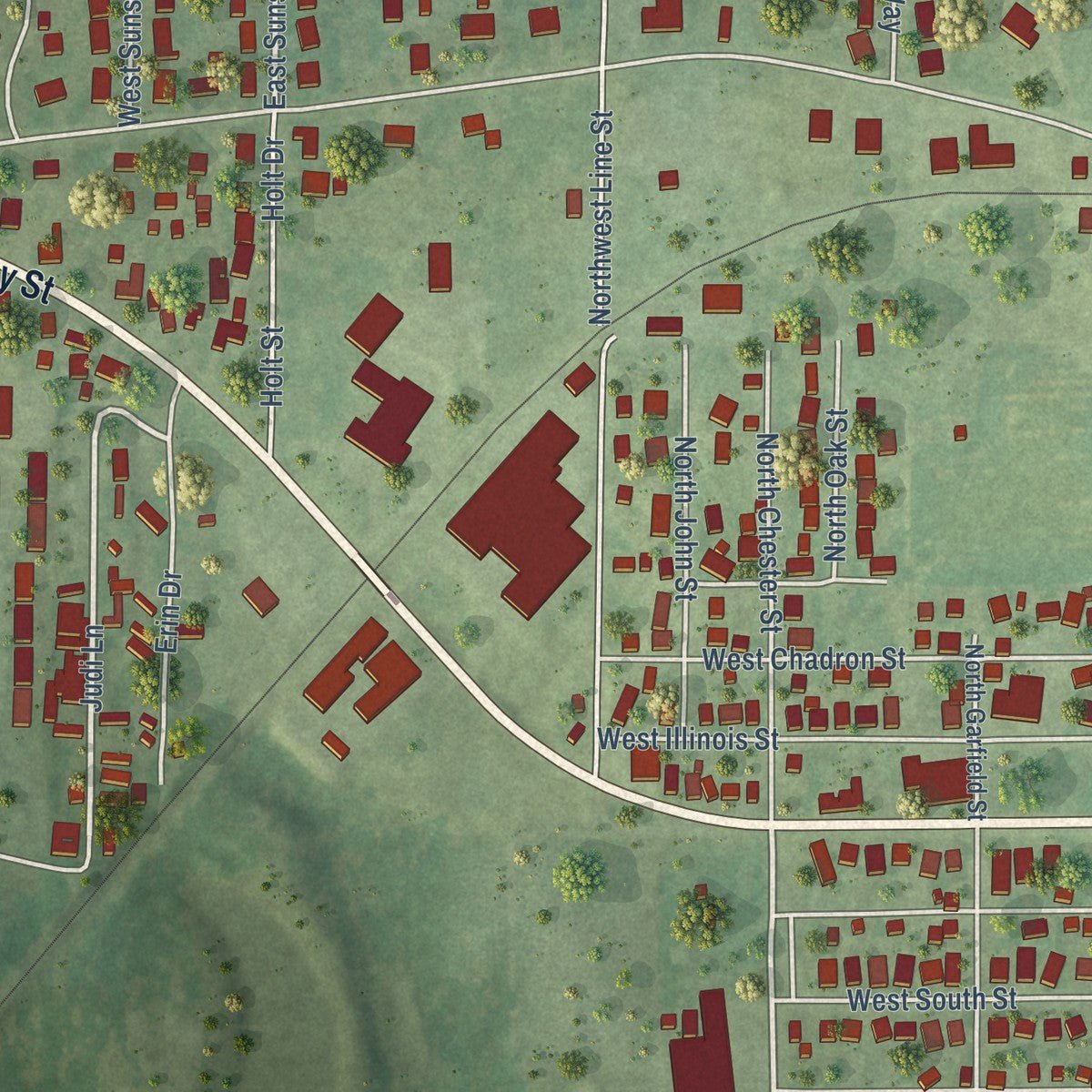 Second close-up of the map of Steeleville, Illinois print showing more streets and buildings