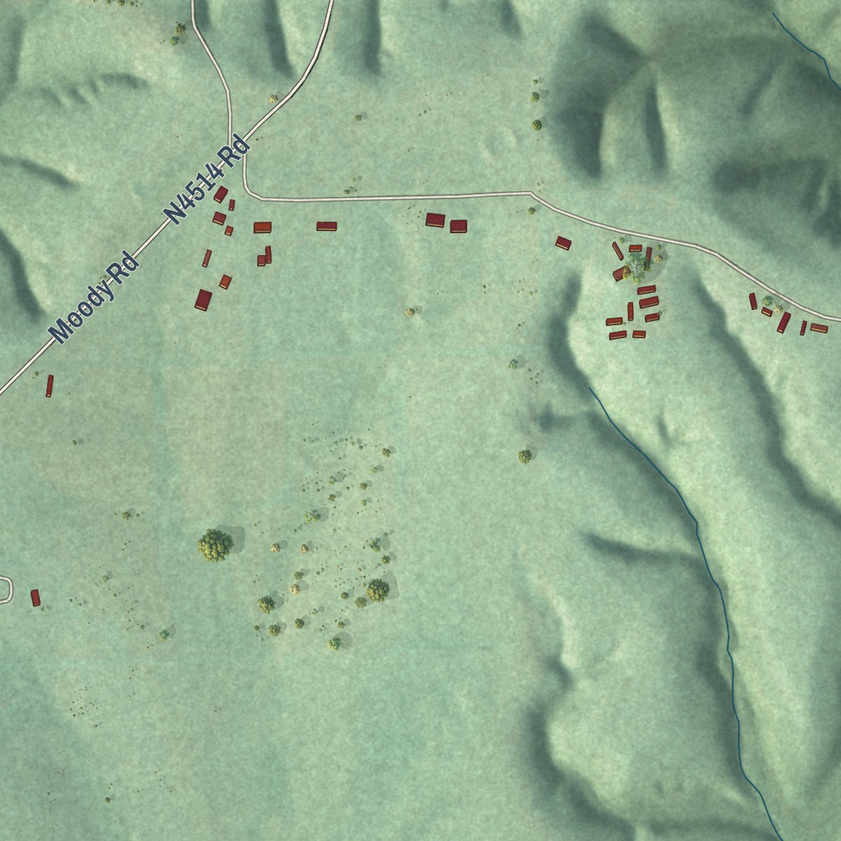Second close-up of the map of Steely Hollow, Oklahoma print showing more streets and buildings