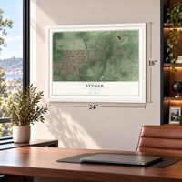 Steger, Illinois map, 18 x 24 inch print in a white frame in a home office