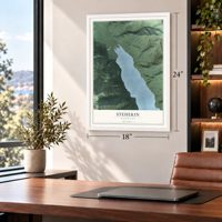 Stehekin, Washington map, 18 x 24 inch print in a white frame in a home office