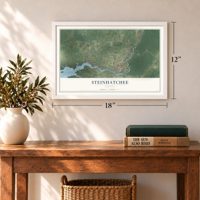 Steinhatchee, Florida map, 12 x 18 inch print in a white frame in an entryway