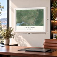 Steinhatchee, Florida map, 18 x 24 inch print in a white frame in a home office