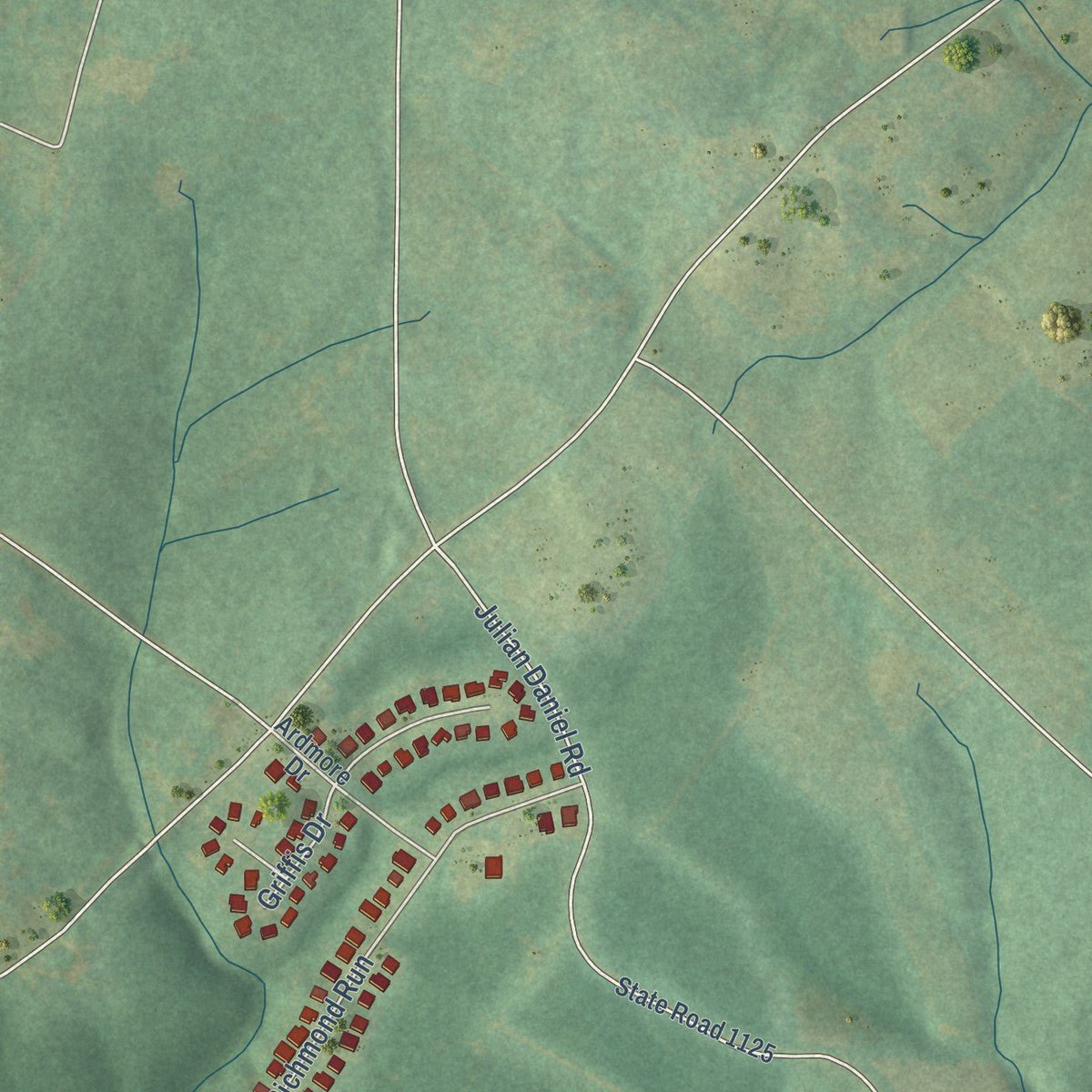 Second close-up of the map of Stem, North Carolina print showing more streets and buildings