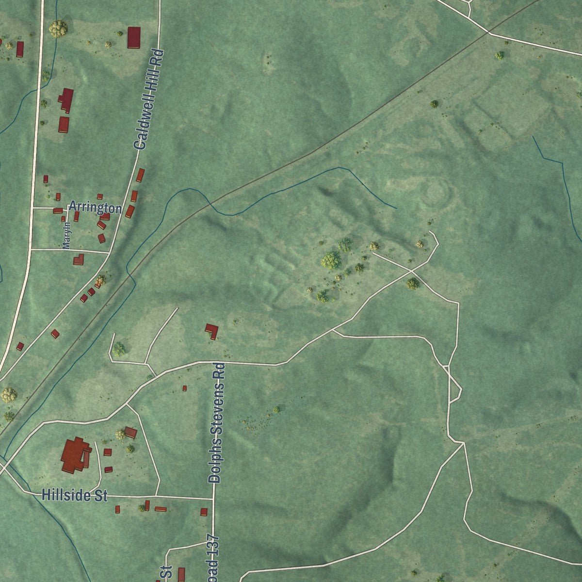 Second close-up of the map of Stephens, Arkansas print showing more streets and buildings
