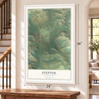 Steptoe, Washington map, 24 x 36 inch print in a white frame by a staircase