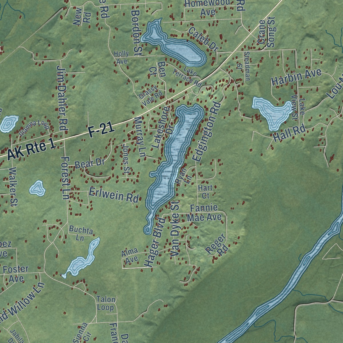 Second close-up of the map of Sterling, Alaska print showing more streets and buildings