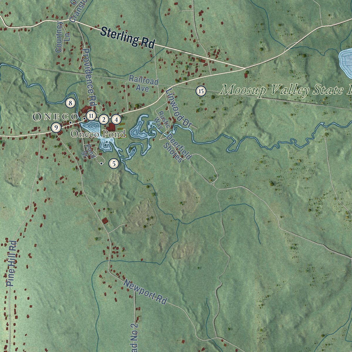 Second close-up of the map of Sterling, Connecticut print showing more streets and buildings