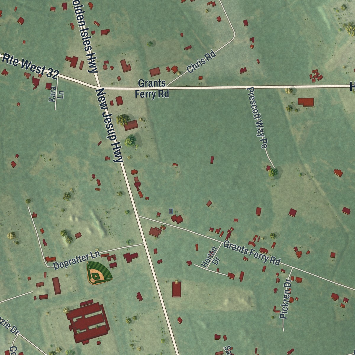 Second close-up of the map of Sterling, Georgia print showing more streets and buildings