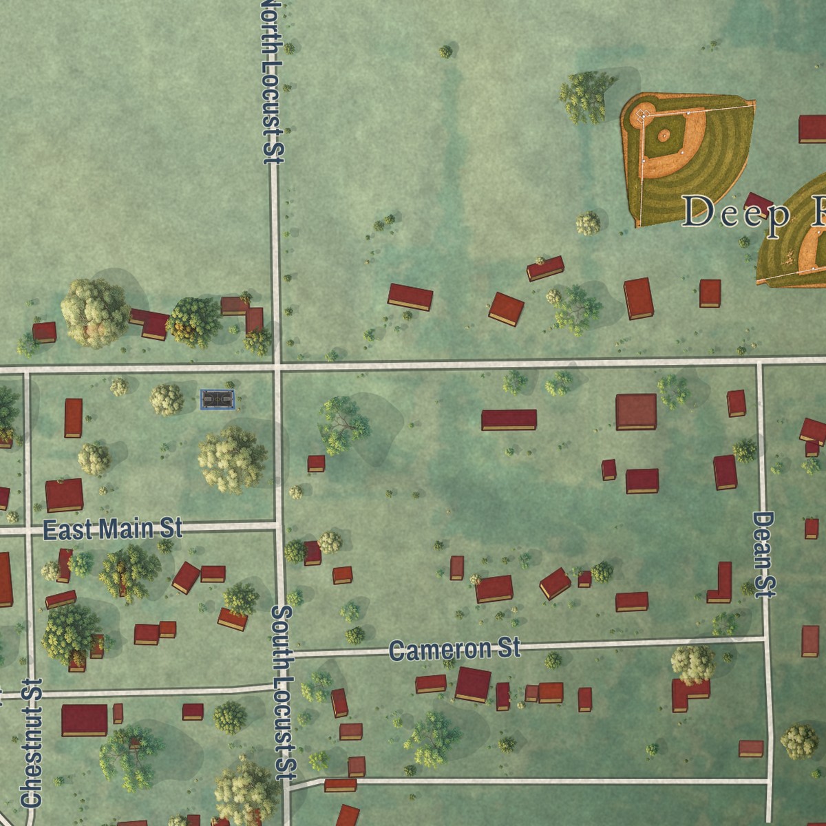 Second close-up of the map of Sterling, Michigan print showing more streets and buildings