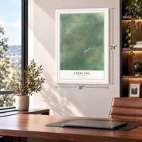 Sterling, North Dakota map, 18 x 24 inch print in a white frame in a home office