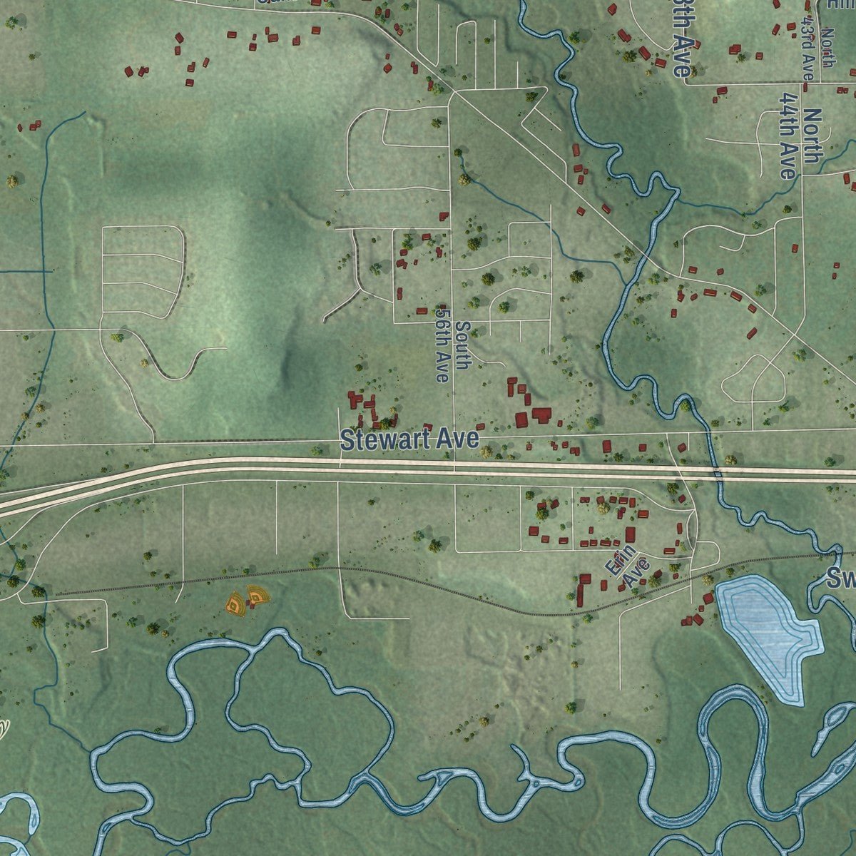 Second close-up of the map of Stettin, Wisconsin print showing more streets and buildings