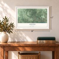 Stettin, Wisconsin map, 12 x 18 inch print in a white frame in an entryway