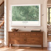 Stettin, Wisconsin map, 24 x 36 inch print in a white frame above a dresser by a staircase