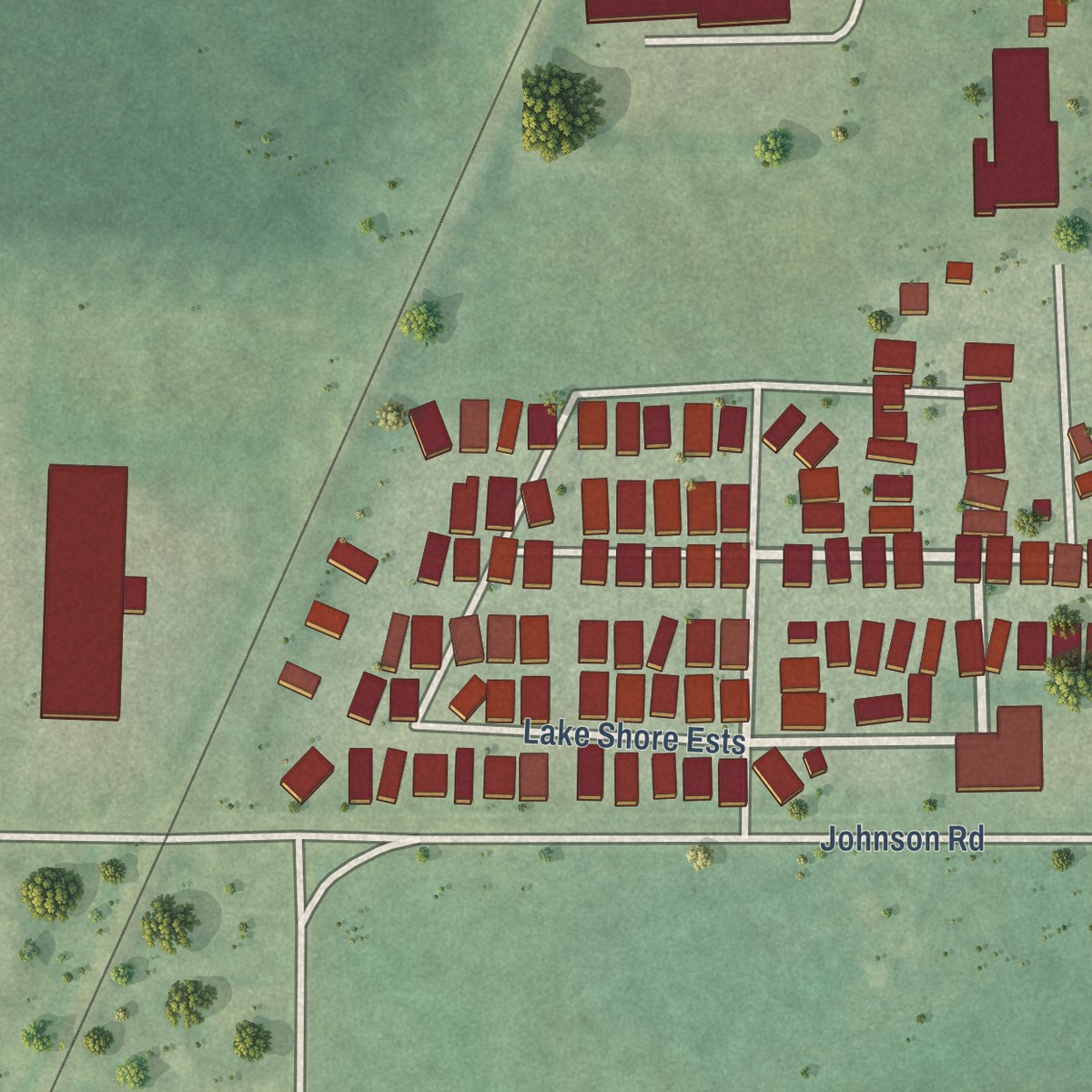 Second close-up of the map of Stevensville, Michigan print showing more streets and buildings