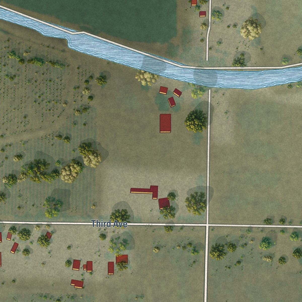 Second close-up of the map of Stevinson, California print showing more streets and buildings