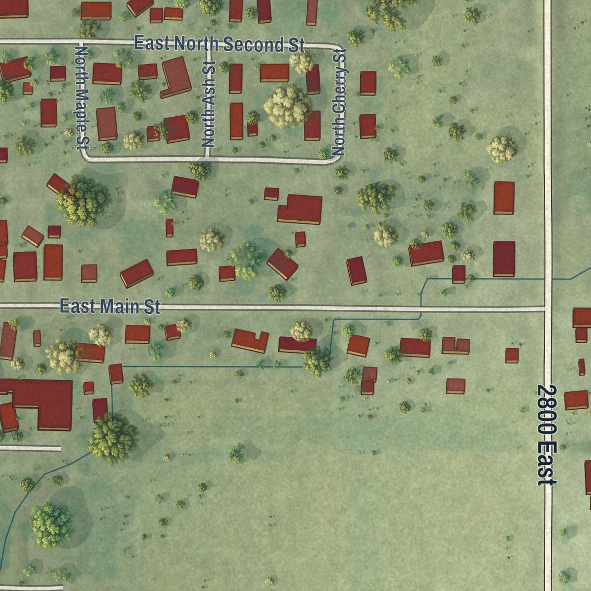 Second close-up of the map of Stewardson, Illinois print showing more streets and buildings