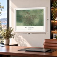 Stewardson, Illinois map, 18 x 24 inch print in a white frame in a home office