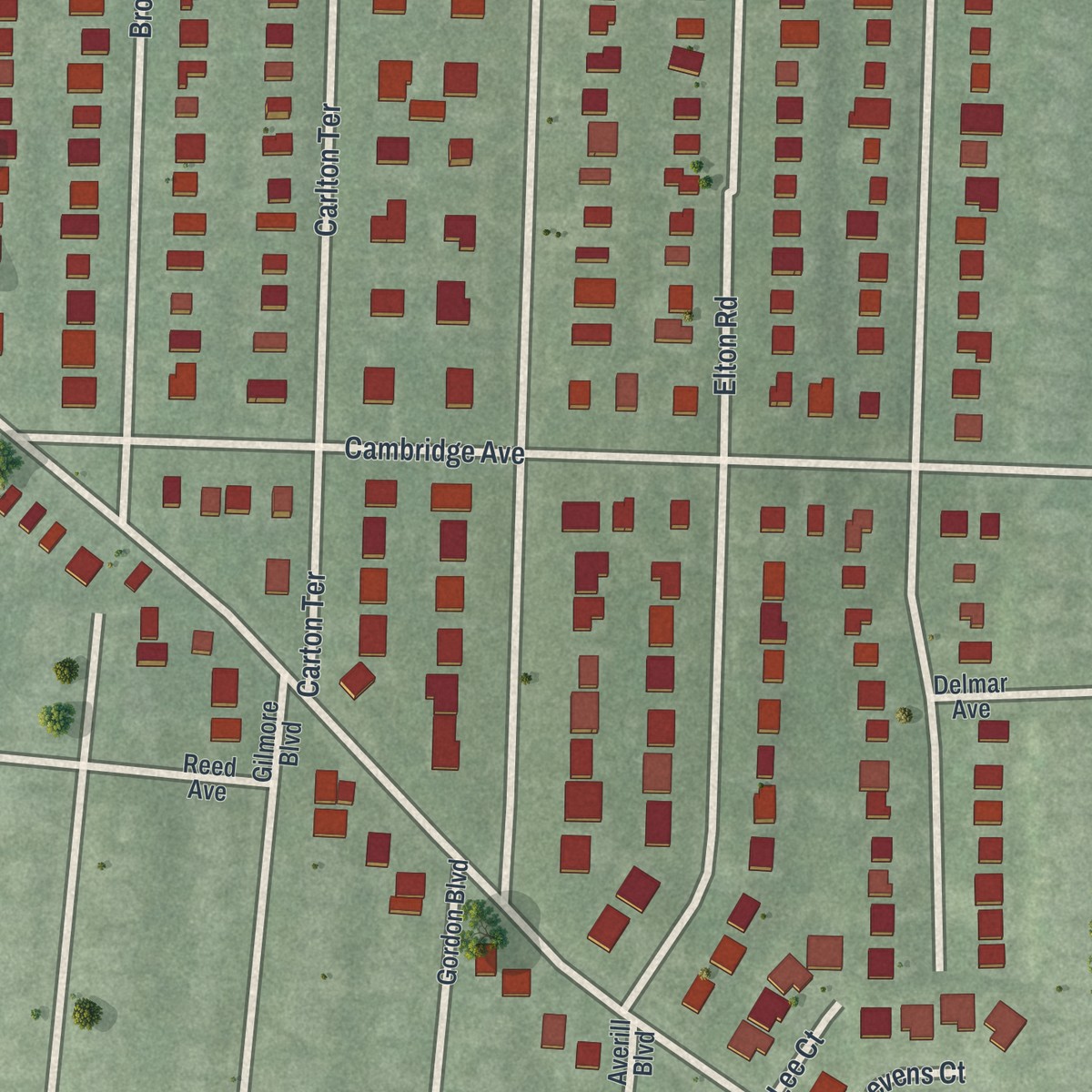 Second close-up of the map of Stewart Manor, New York print showing more streets and buildings