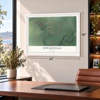 Stewartsville, New Jersey map, 18 x 24 inch print in a white frame in a home office