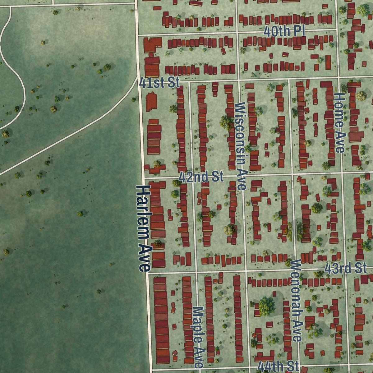 Second close-up of the map of Stickney, Illinois print showing more streets and buildings
