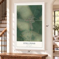 Still Pond, Maryland map, 24 x 36 inch print in a white frame by a staircase