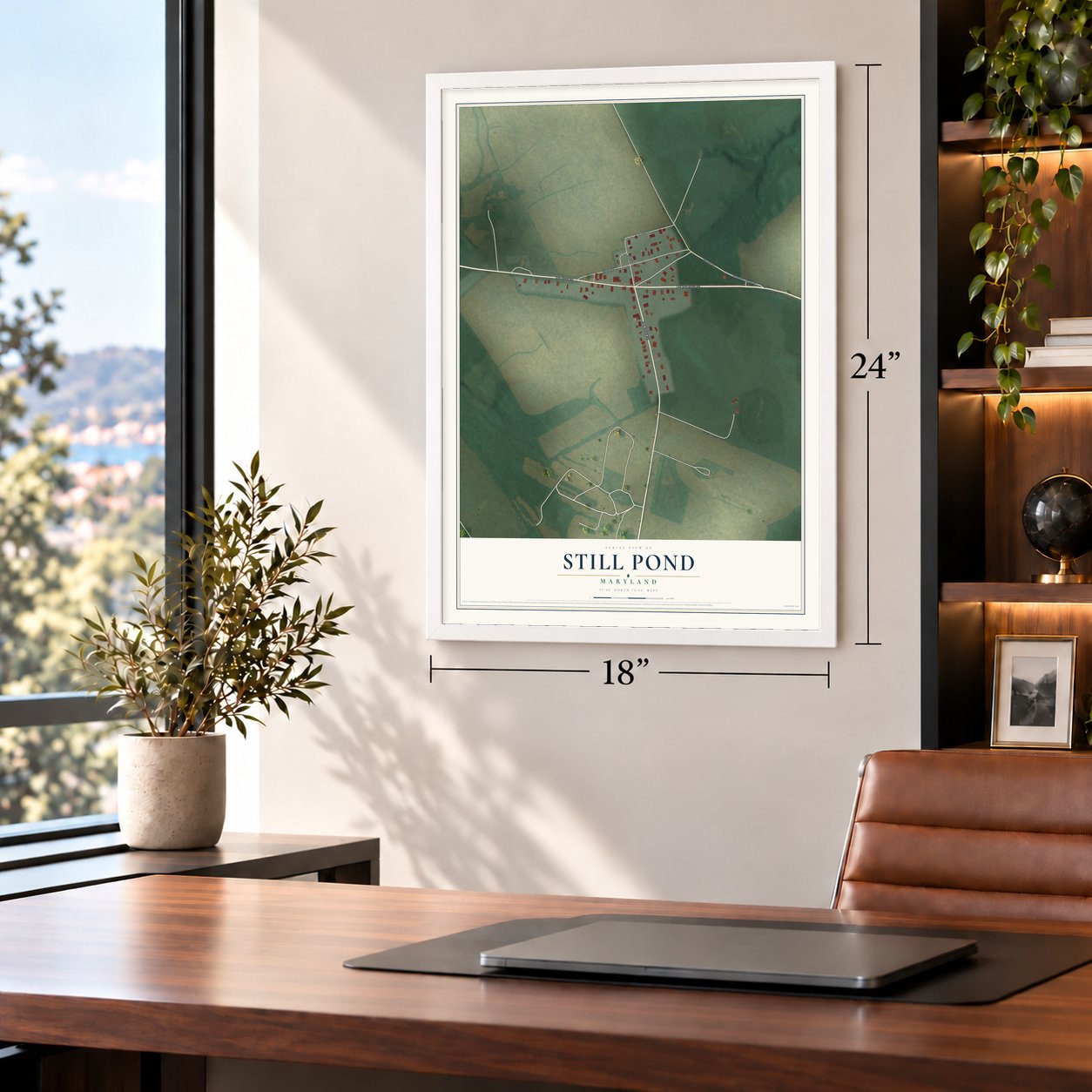 Still Pond, Maryland map, 18 x 24 inch print in a white frame in a home office