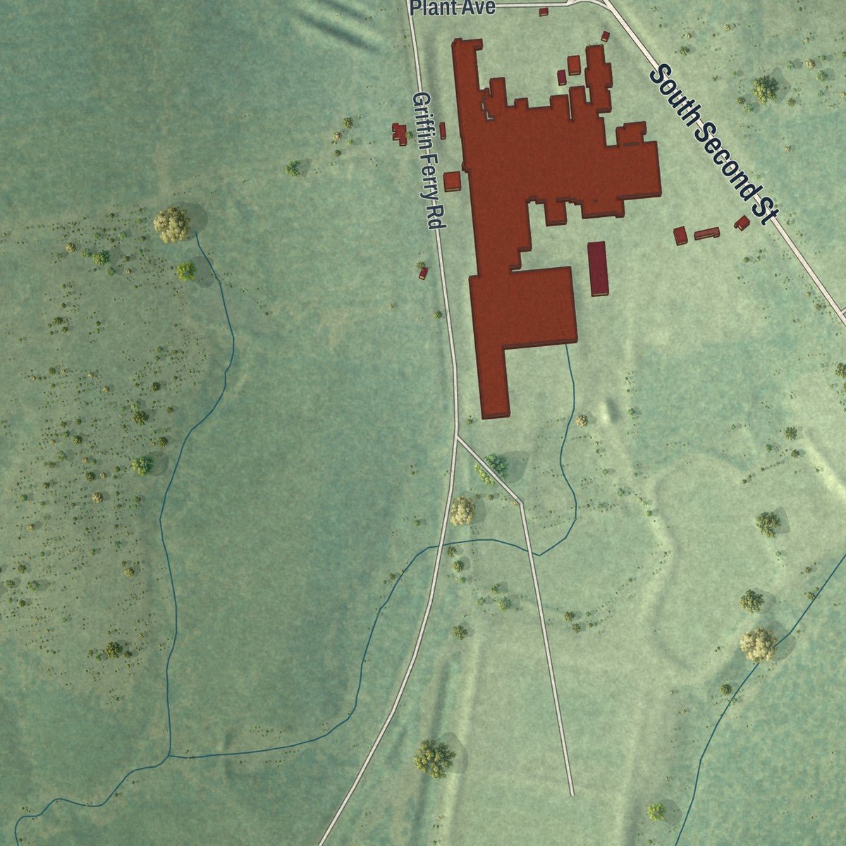 Second close-up of the map of Stillmore, Georgia print showing more streets and buildings