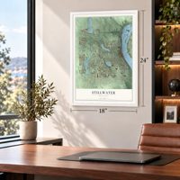 Stillwater, Minnesota map, 18 x 24 inch print in a white frame in a home office