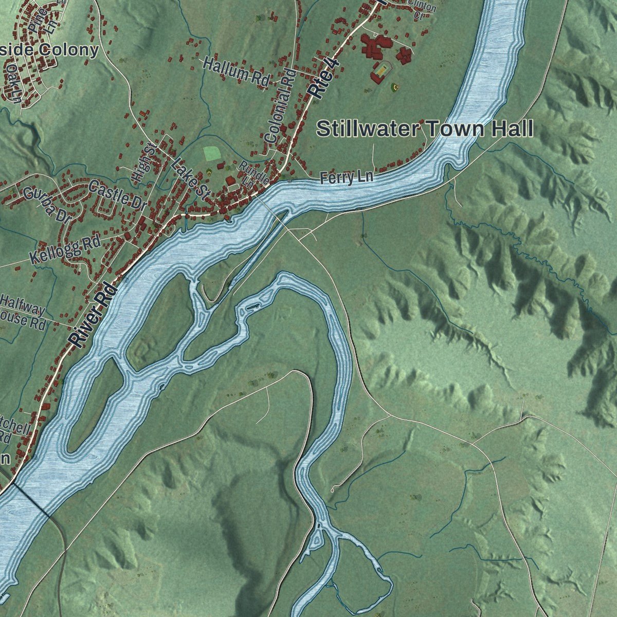 Second close-up of the map of Stillwater, New York print showing more streets and buildings
