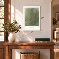 Stinnett, Texas map, 12 x 18 inch print in a white frame in an entryway