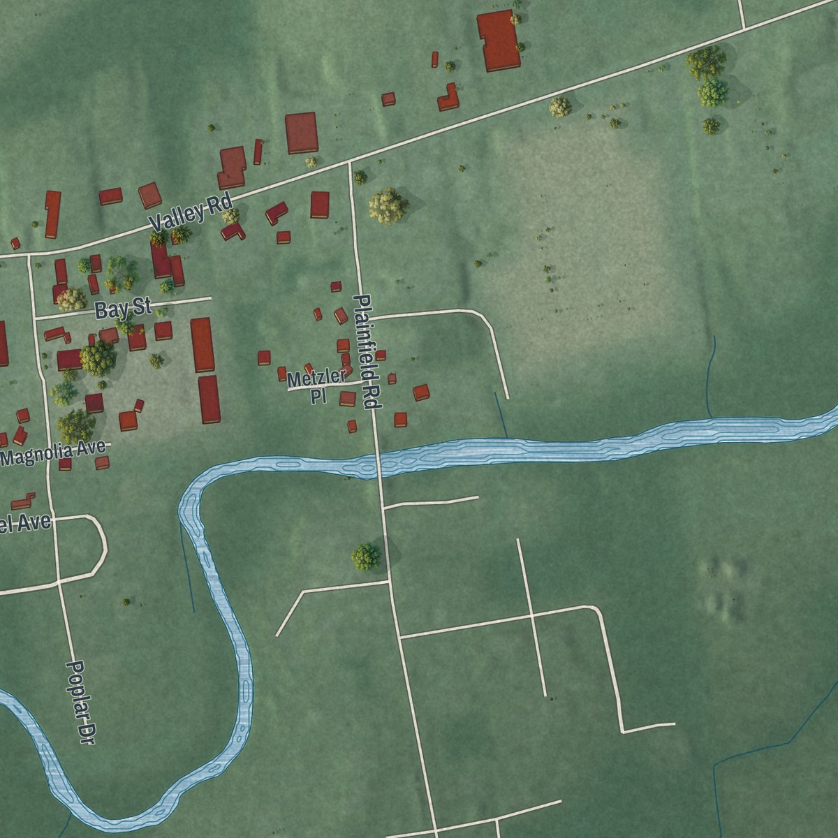 Second close-up of the map of Stirling, New Jersey print showing more streets and buildings